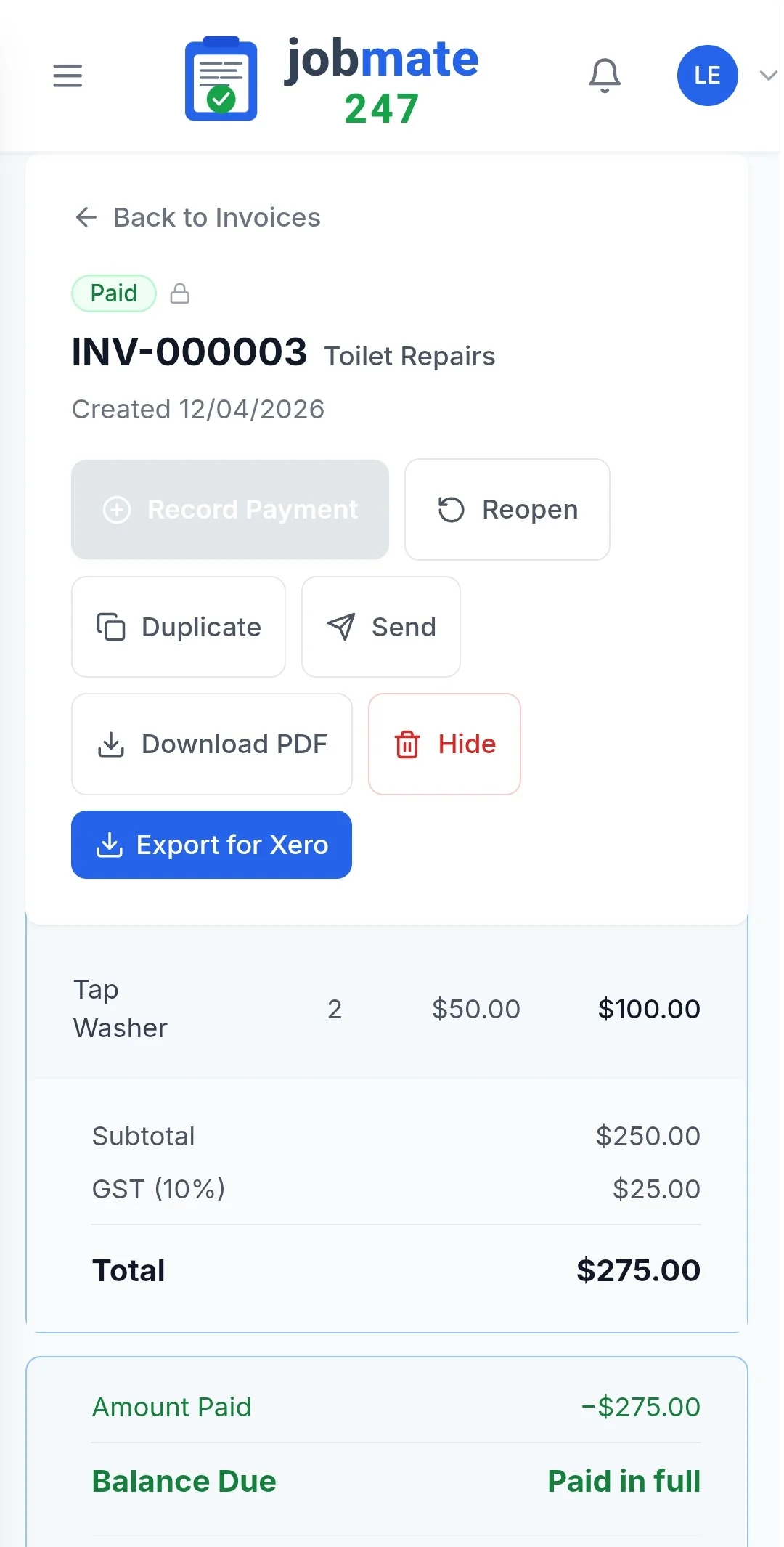 Get paid, export to Xero